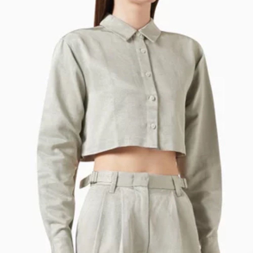 Kith Cropped Button-Down Shirt in Light Gray